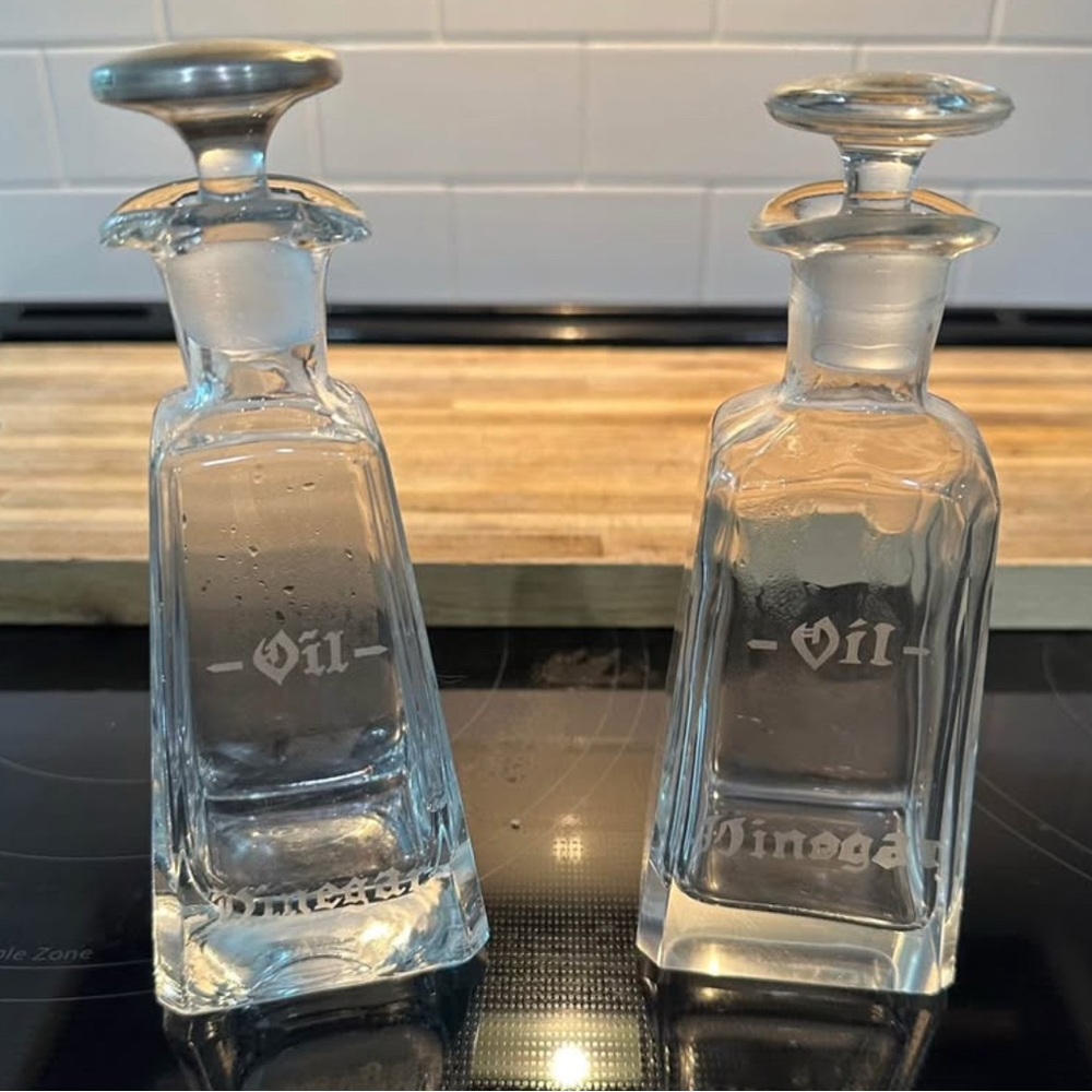 Antique glass oil and vinegar bottles